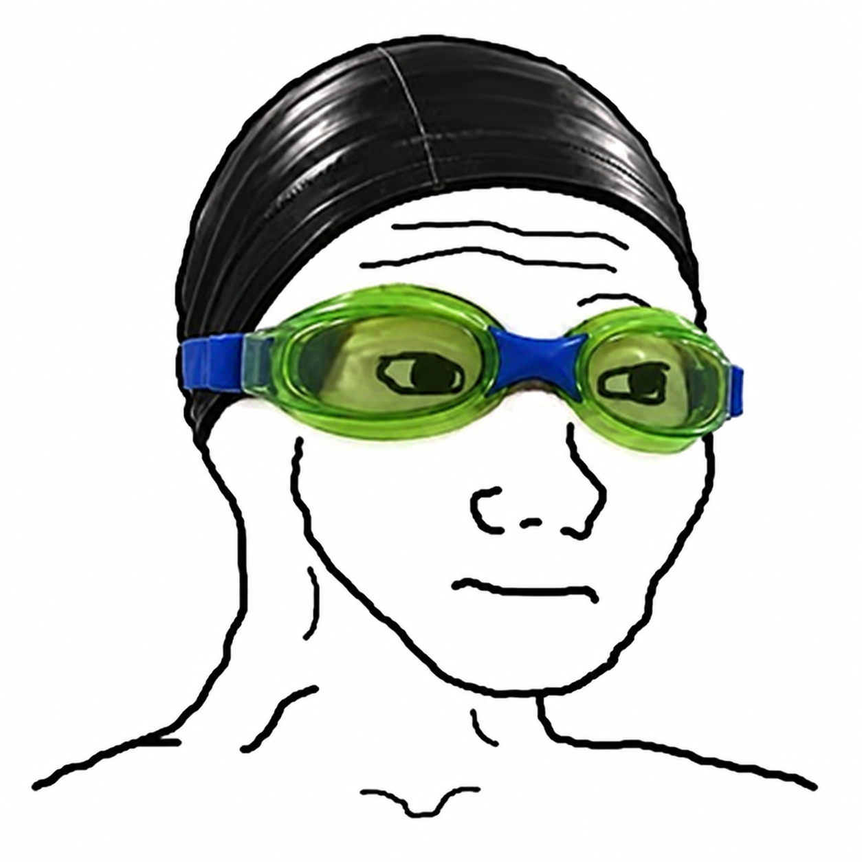 NasJak wearing a black swim cap and green goggles